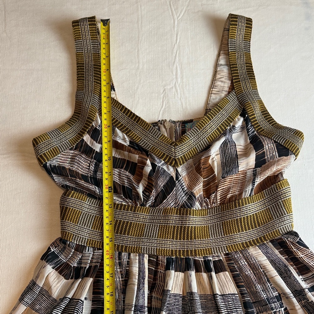 Plenty by Tracy Reese Anthropologie Brown Cream Plaid Sleeveless Silk Sundress 8 - Picture 4 of 13
